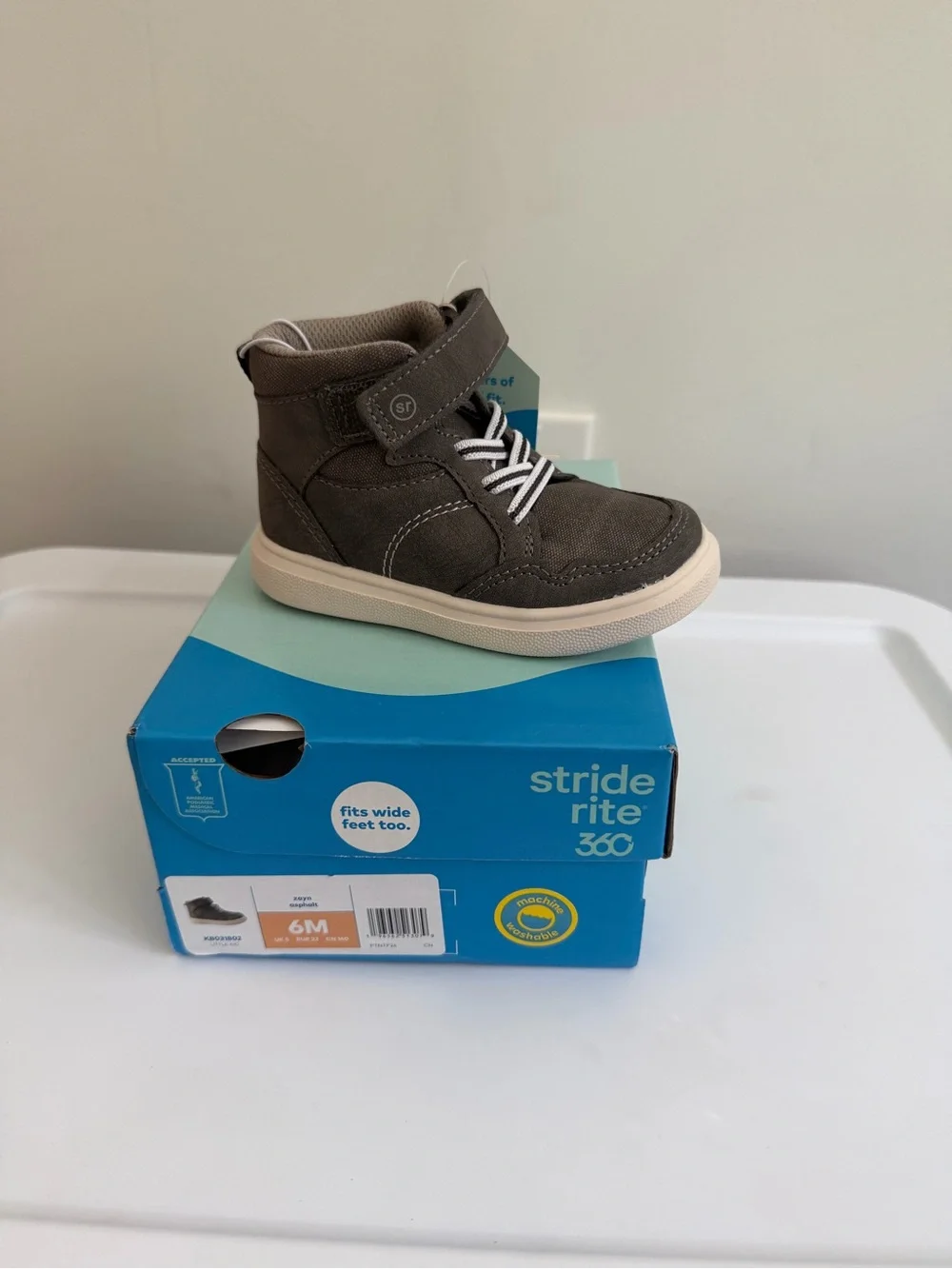 Stride Rite Toddler Gray High-Top Boot with White Sole